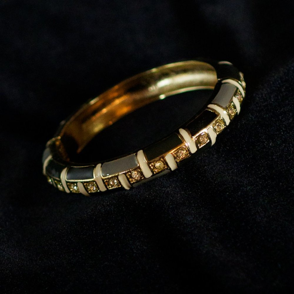 Vintage HInged Enamel and Rhinestone bracelet EUC
